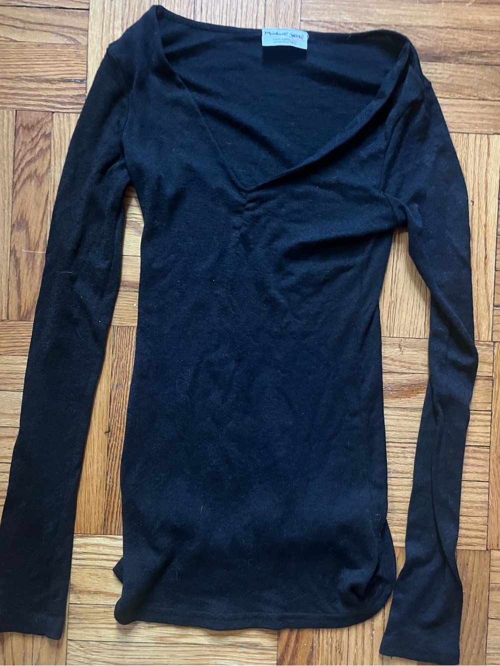 Michael Stars Black Long-Sleeve V-Neck Cinch Bust Top